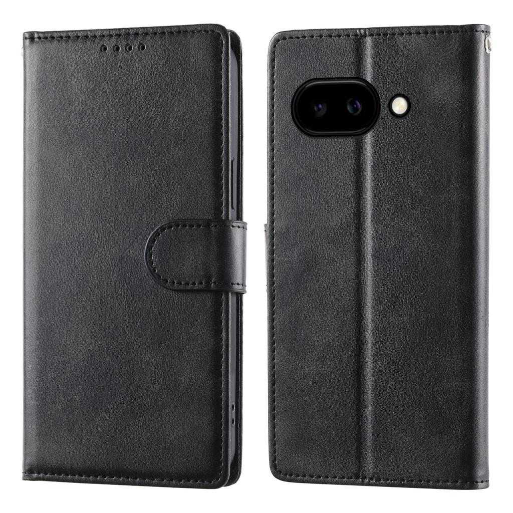 For Google Pixel 9a Case Stand Wallet Calf Texture PU Leather Flip Phone Cover with Wrist Strap