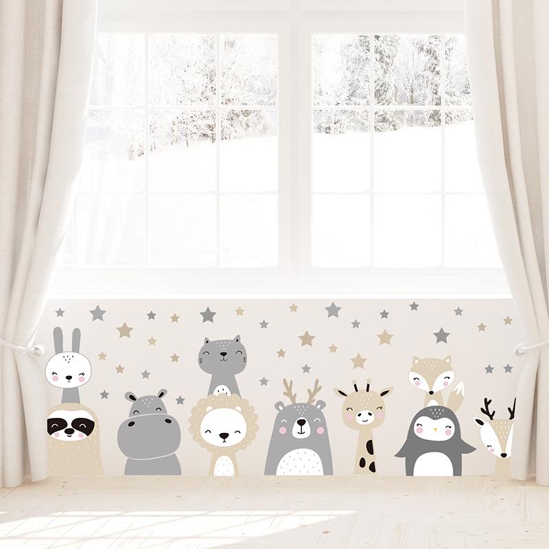 Cartoon Animal Wall Sticker for Kids Room Baby Nursery Room Decoration Children's Bedroom Wall Decals Kindergarten Wallpaper
