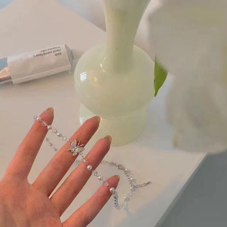 Temperament Bow Pearl Necklace Women S Design Sense Niche Personality Simple Women S Collarbone Chain Trendy Accessories