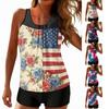 Women’s Sleeveless Tank Top and Shorts Set with Floral and Flag Print Lightweight Relaxed Fit Loungewear Outfit