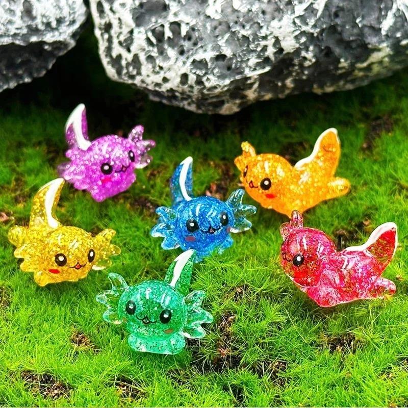 

6Pcs Small Resin Sparkling Axolotl Animal Miniatures, Garden Fairy Ornament, Household Table Potted Plant Micro Landscape Diy Decor 6pcs