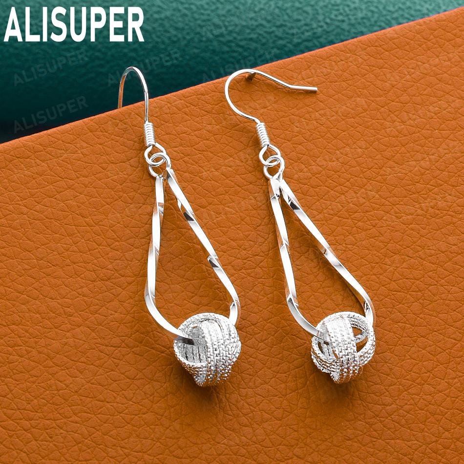 925 Sterling Silver Twisted Teardrop Braided Ball Earrings - Stylish Evening Jewelry