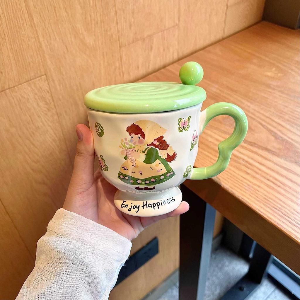 Mug with Lid Spoon High Value Ceramic Cup Niche Goblet Couple's Water Cup Household Coffee Breakfast Cup