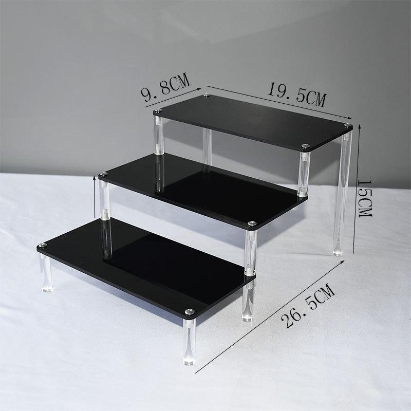 Black Acrylic Multi-Layer Display Stand for Model Figures, Bracelets, and Jewelry Storage.