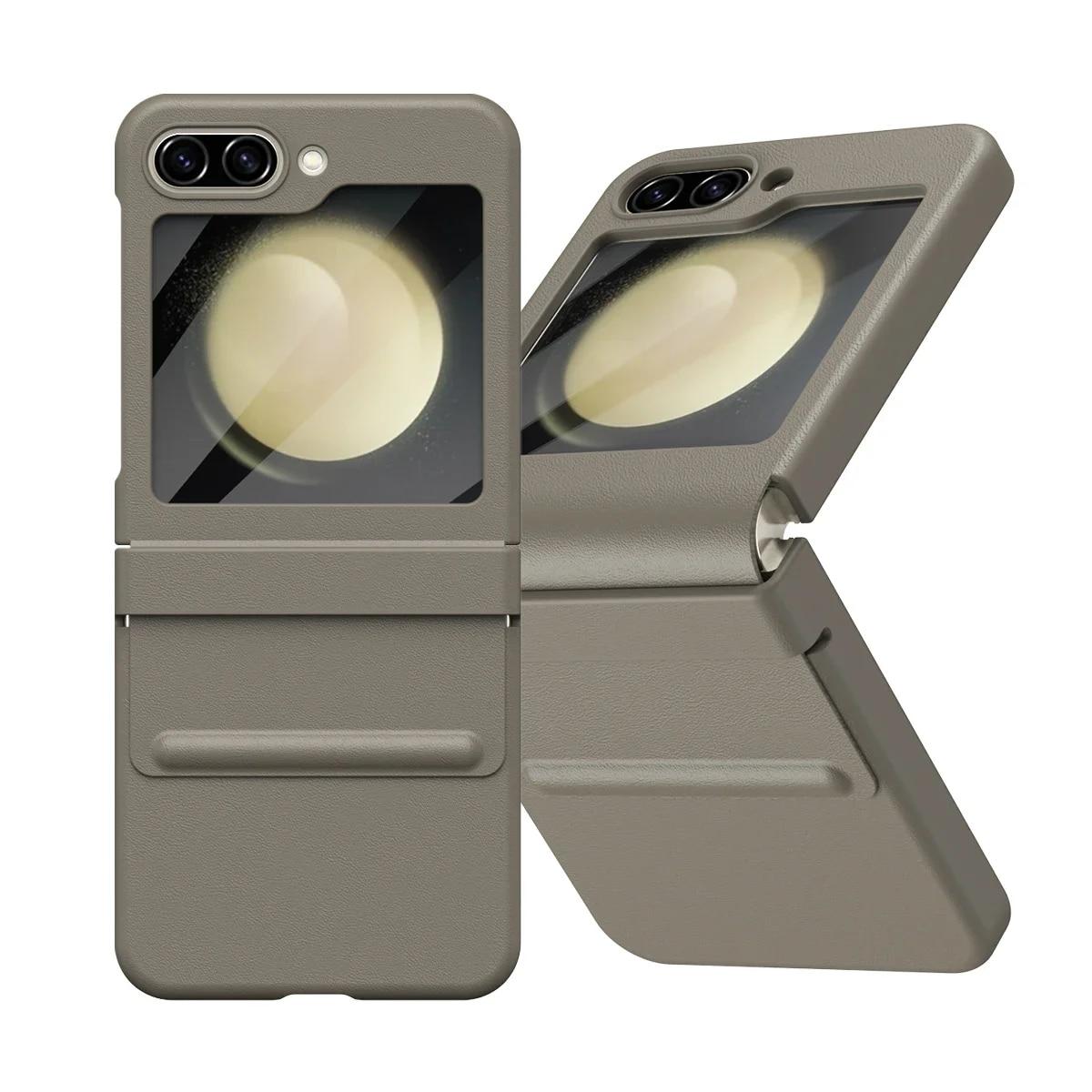 

Роскошный кожаный защитный чехол на шарнирах для Samsung Galaxy Z Flip 5 5G, складной чехол Z Flip5, защитная пленка, противоударный жесткий чехол For Galaxy Z Flip 5 коричневый