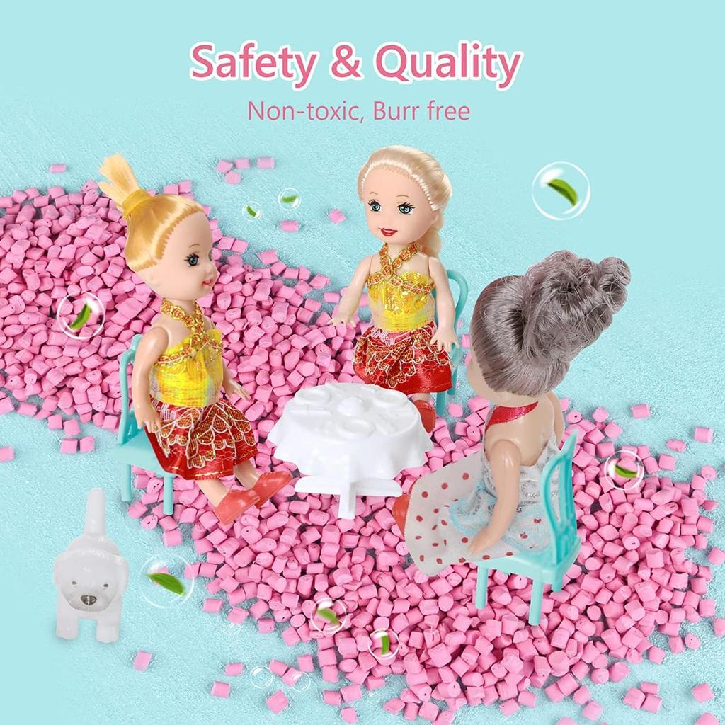 Doll House for Girls with Lights Rooms Dolls Figure Puppies Furnitures Accessories Princess Toddler Dollhouse Playhouse Gift