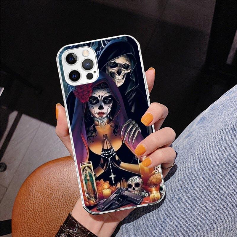 Catrina Beautiful Rose Girl Skull Phone Case For iPhone 17 Air 16 Pro Max 16E 15 + 14 Plus 11 12 13 Mini 7 8 SE Gift Print Cover
