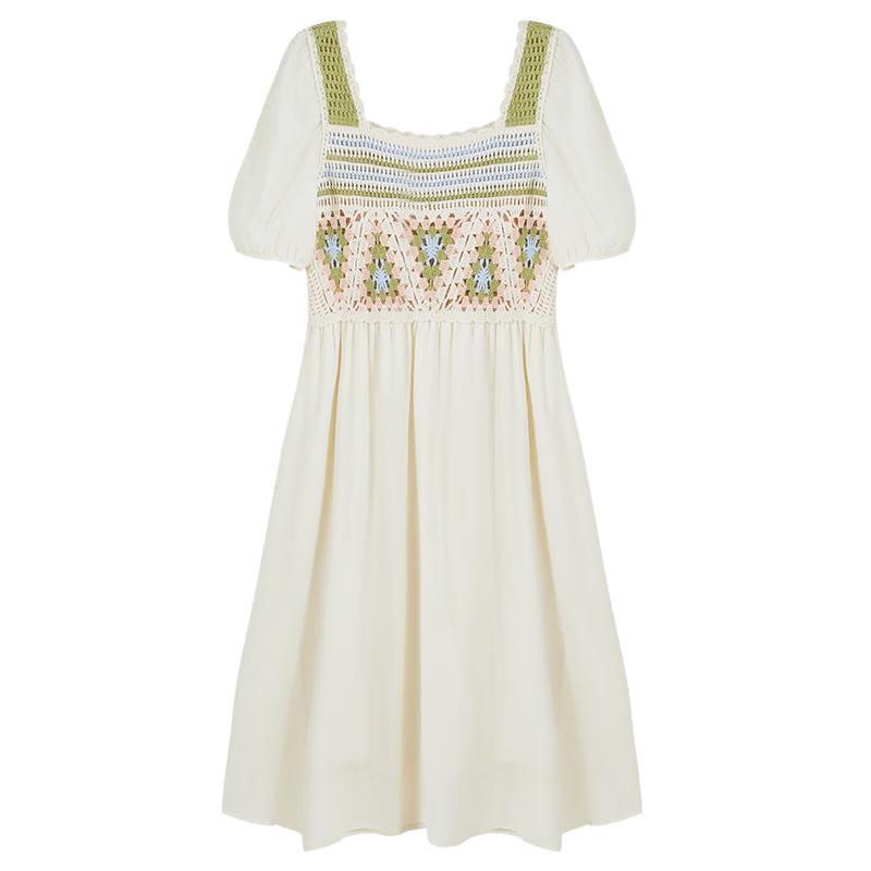 Xiangying Square Neck Puff Sleeve Spliced Dress S