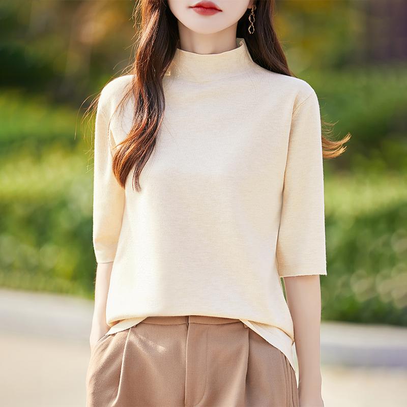 

Всесезонный женский свитер из 50% шерсти и 50% шелка | Легкий теплый свитер из смеси | Роскошный трикотаж из кашемира и шелка L бежевый