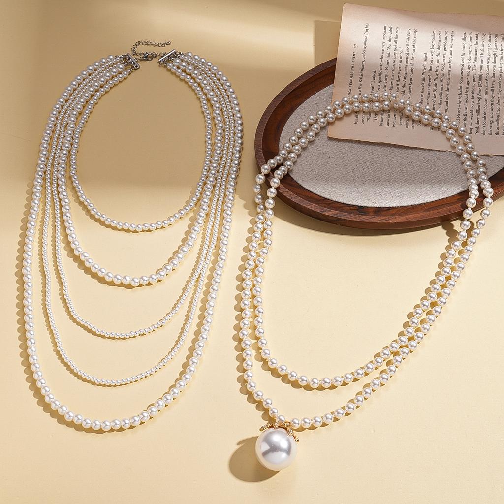 Baroque Retro Imitation Pearl Beaded Multi-layer Sweater Chain Elegant Necklace