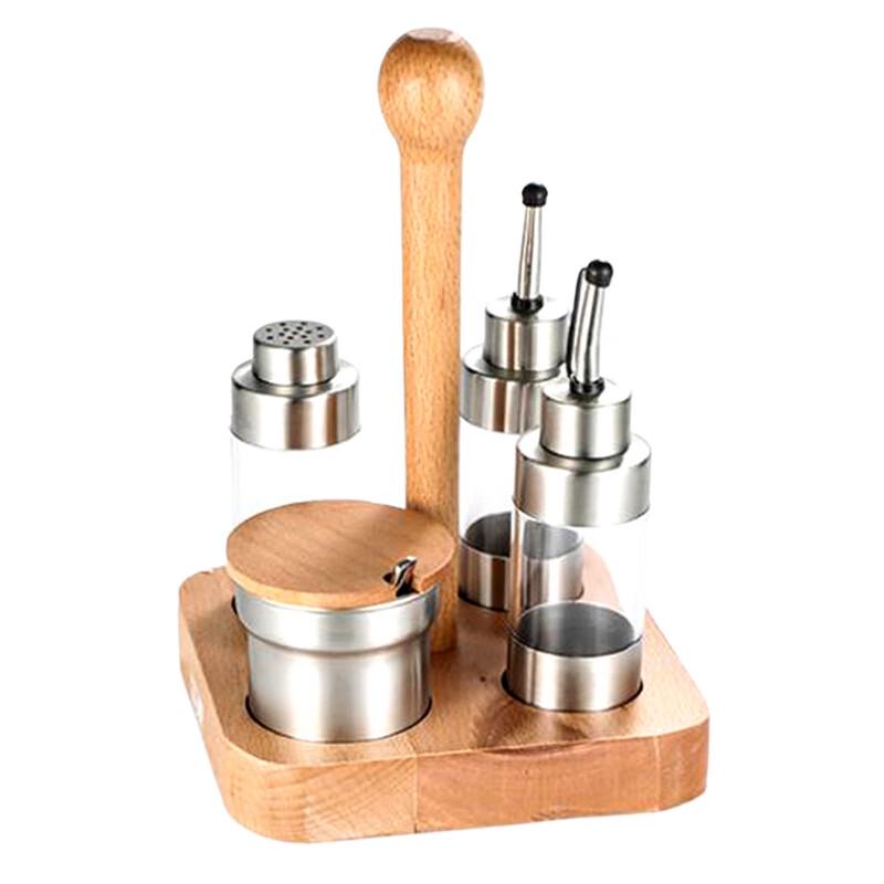 Yingbai Square Wooden Base Seasoning Bottle Set