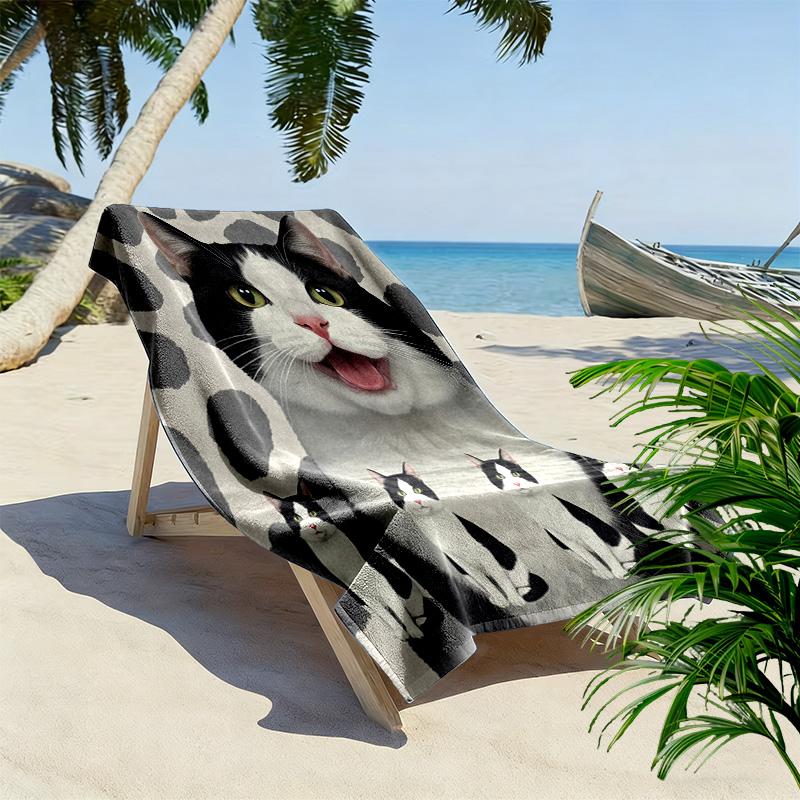 Cow Cat Siamese Print Beach Towel, Large Soft Quick Dry Towel for Beach Camping Swimming