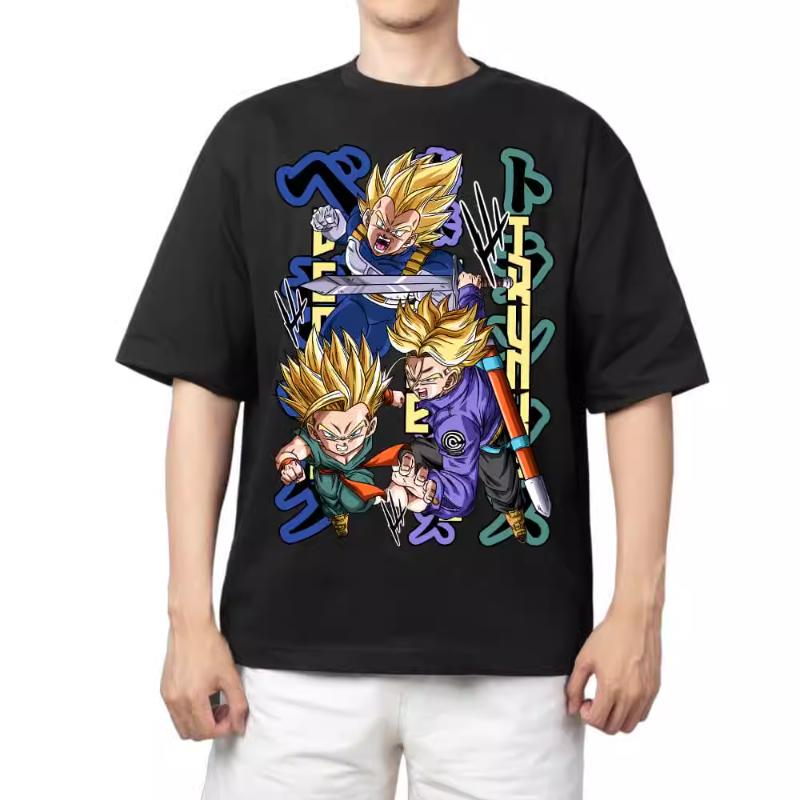 T-Shirt für Herren Dragon Ball Muster Gedruckt Sommer Retro Ausschnitt Locker Große Größe Vielseitig Kurzärmliges T-Shirt Kleidung Oberteil