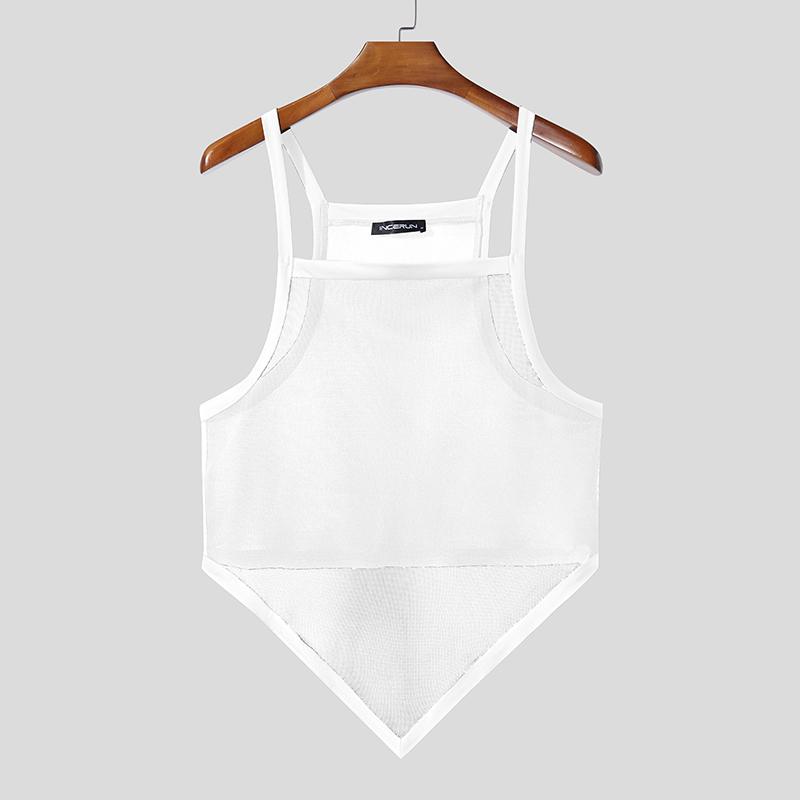 INCERUN Men Strap Sleeveless Mesh Sheer Irregular Skinny Tank Tops Underwear