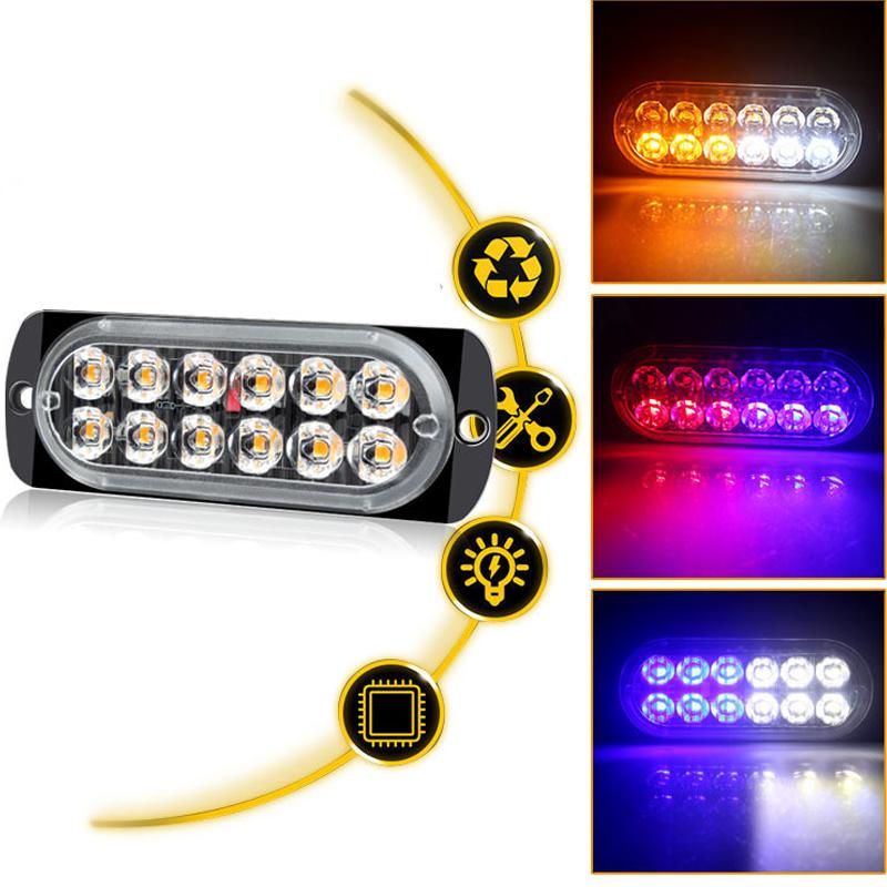 2Pcs 12LED Car Strobe Warning Light Grill Flashing Breakdown Emergency Lamp Car Truck Trailer Beacon Lamps LED Side Lights
