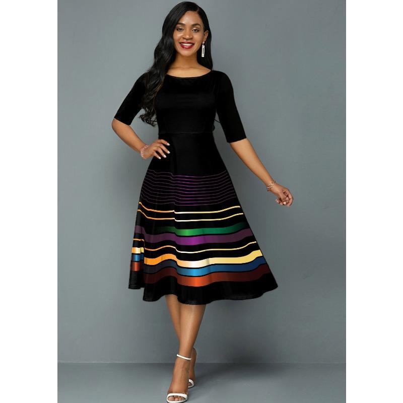 IHUASU Fashion Summer Spring 1/2 Sleeves  O-Neck Casual Dresses