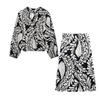 Kaslead New Women clothes Western Style Fashion Simple Chinese Stand Collar Top Skirt sets
