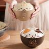 Creative Japanese Ceramic Soup Bowl Cute Cartoon Animals Cat Bowl with Lid Household Instant Noodles Rice Bowls Tableware