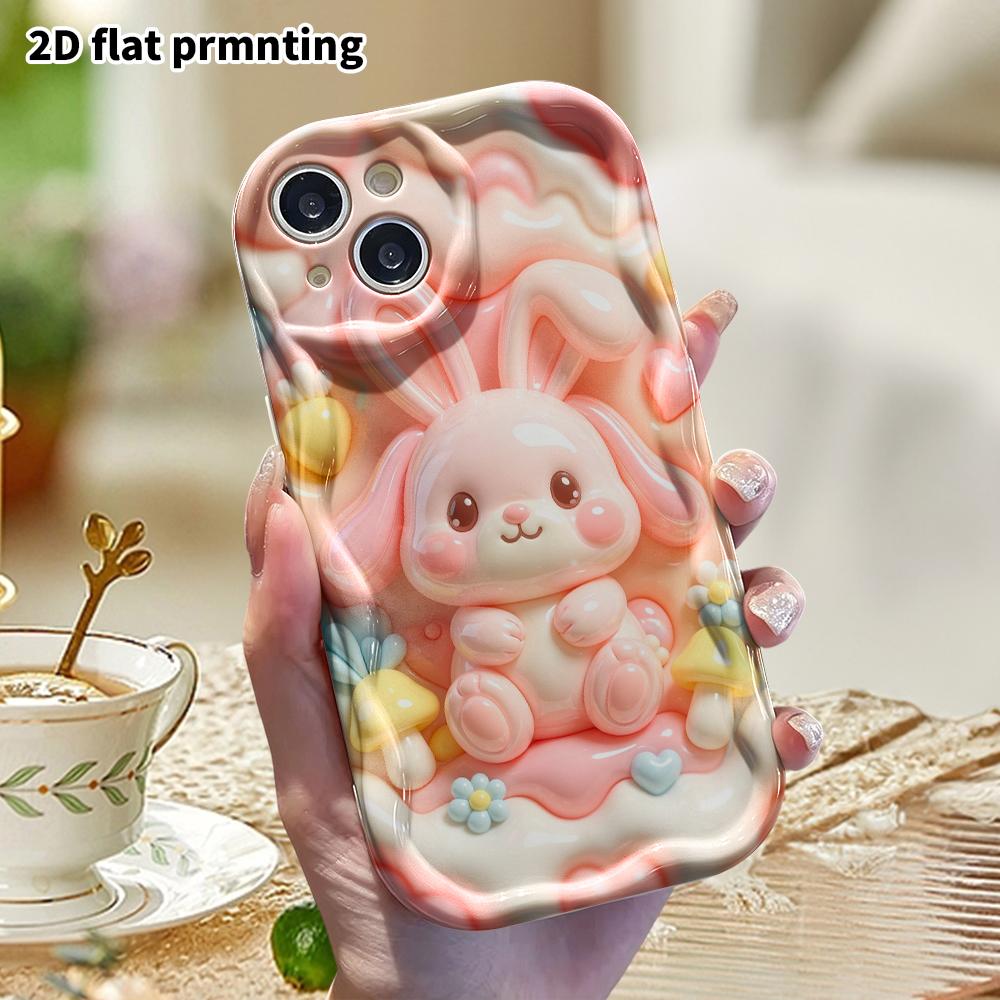 Phone Case: 2D flat design, fits iPhone 18, 17, 16, 15, 14, 13 Pro, pink floppy-eared bunny, perfect Christmas and Halloween holiday gift