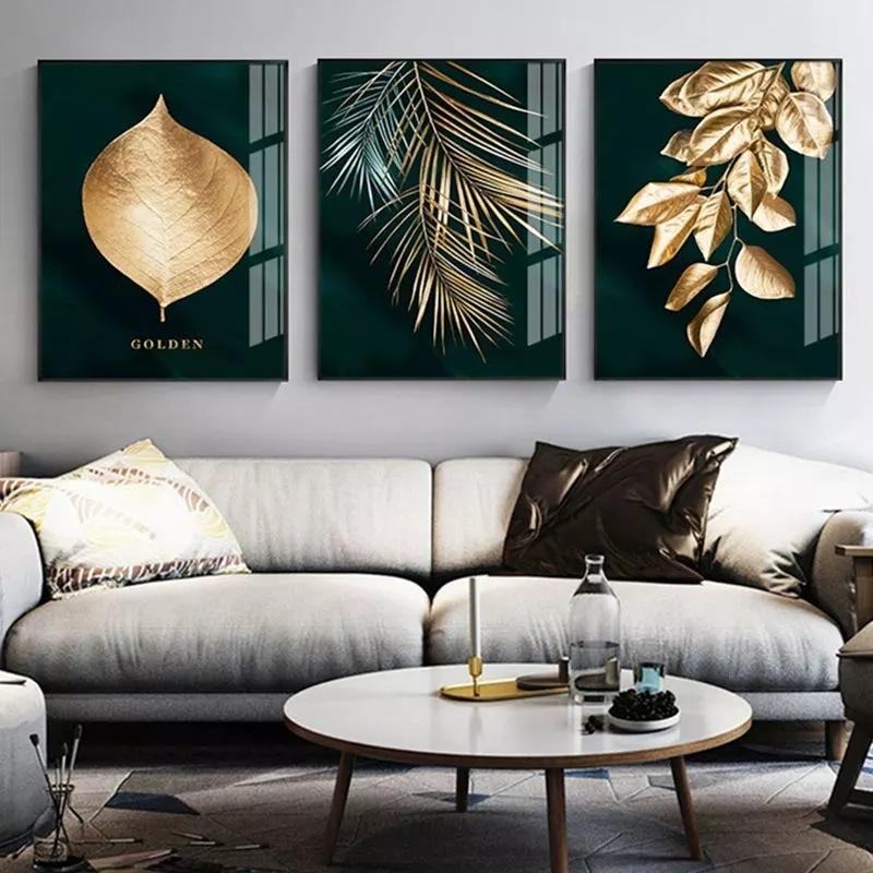Abstract Leaves Posters Geometric Figure Golden Plant Canvas Painting Nordic BedRoom Interior Wall Art Pictures Home Decor