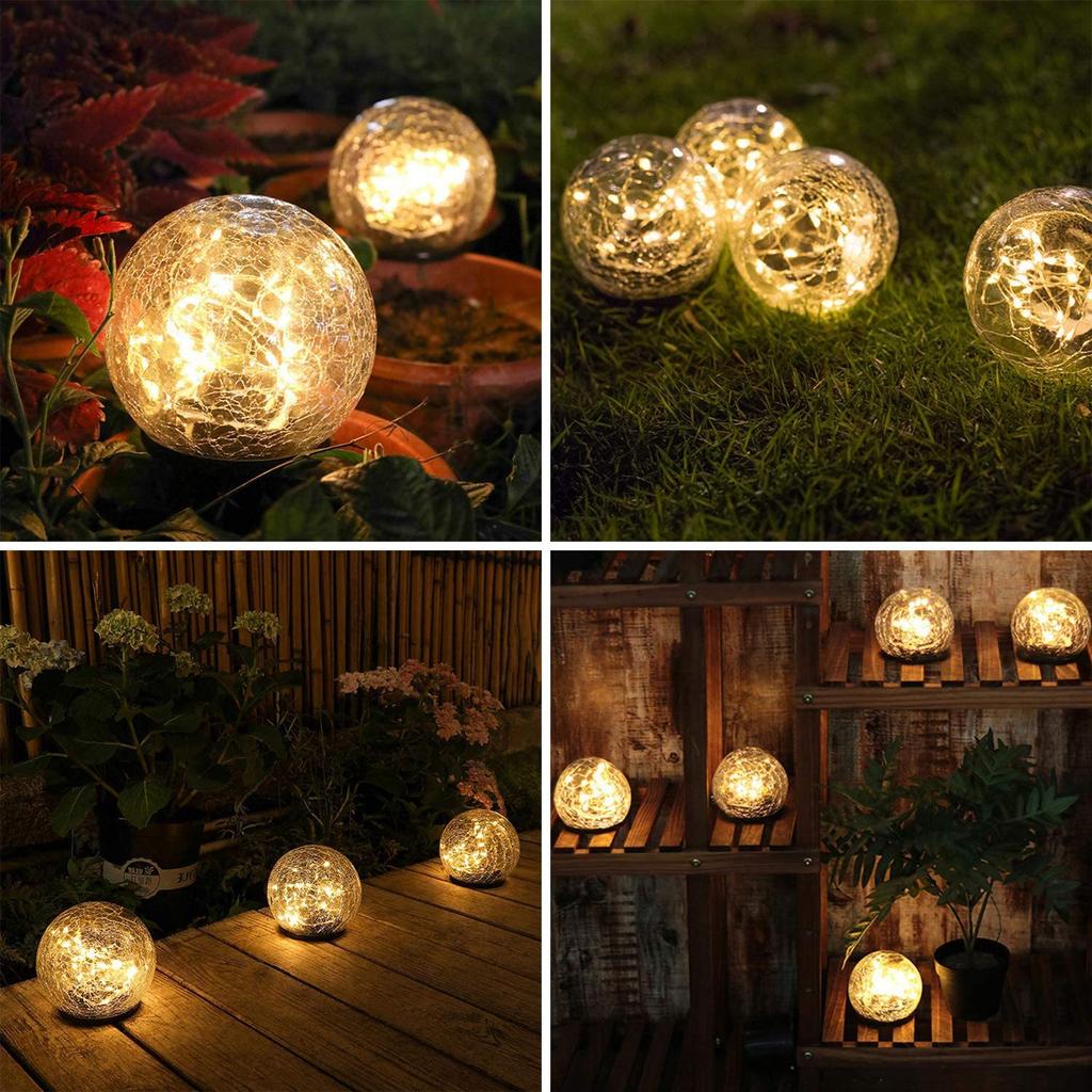 1Pc New Led Solar Lawn Floor Plug Landscape Light Decoration Christmas Buried Rainproof Glass Ball Crack Light D