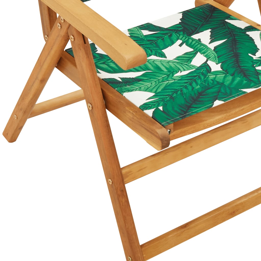Garden Chairs 2 pcs Leaf Pattern Solid Acacia Wood & Fabric