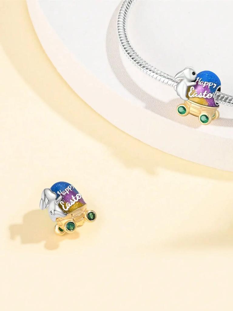 Charm Plata Copper Colors Easter Bunny Surprise Egg Bead Charms Pendants For Genuine Bracelets For Women DoItYourself Jewellery Love Gifts