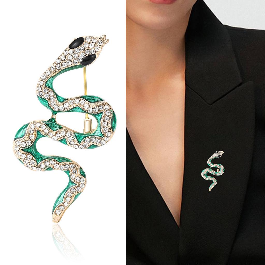 Green Snake Brooch for Women Lapel Pins Animal Design Badge Vintage Jewelry Accessories Gift