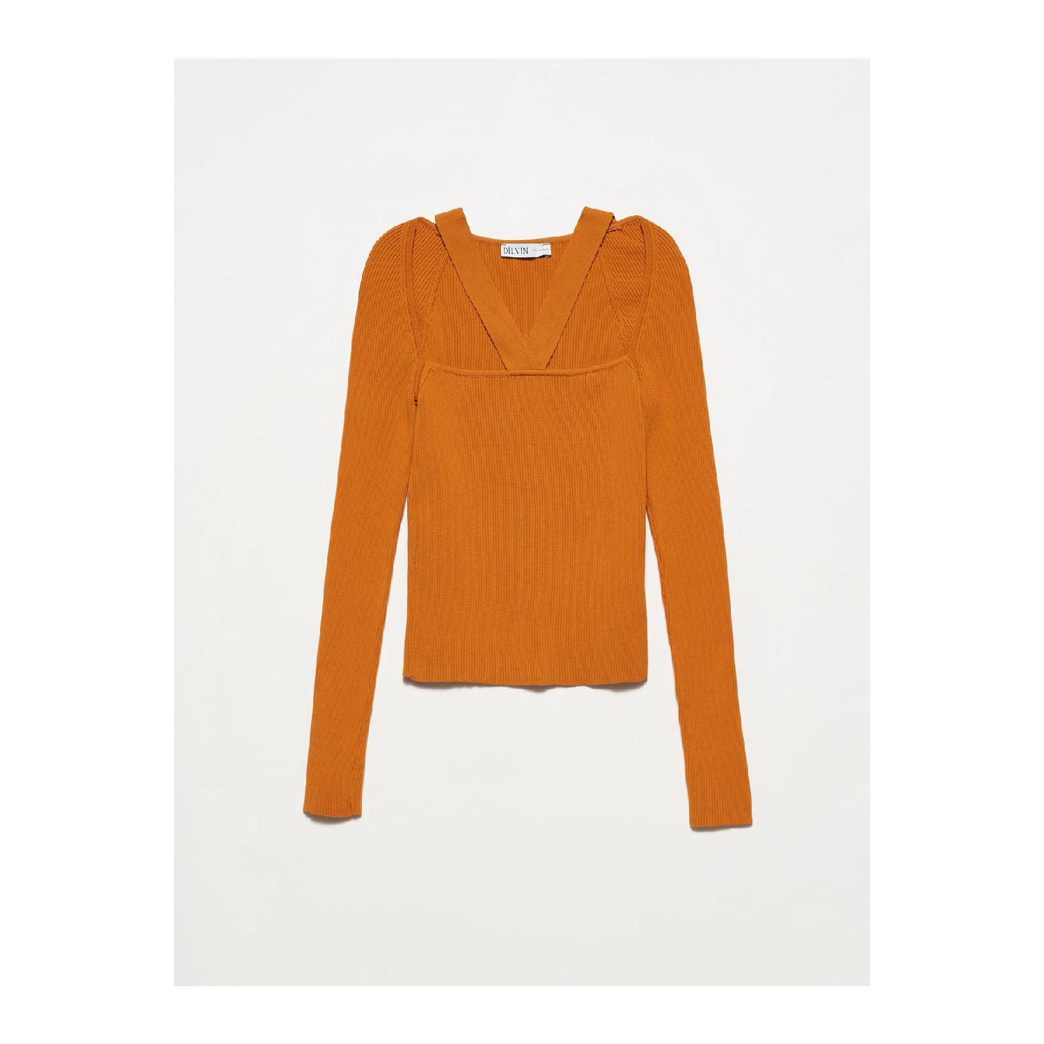 

10324 Square Collar Front Cross Banded Sweater-y.orange Standart бежевий