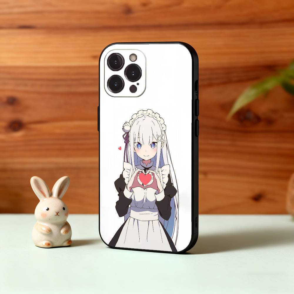 Re Zero Rem Emilia Phone Case For iPhone17 16 15 14 13 12 11 Pro Max Plus,5G Soft Black Case