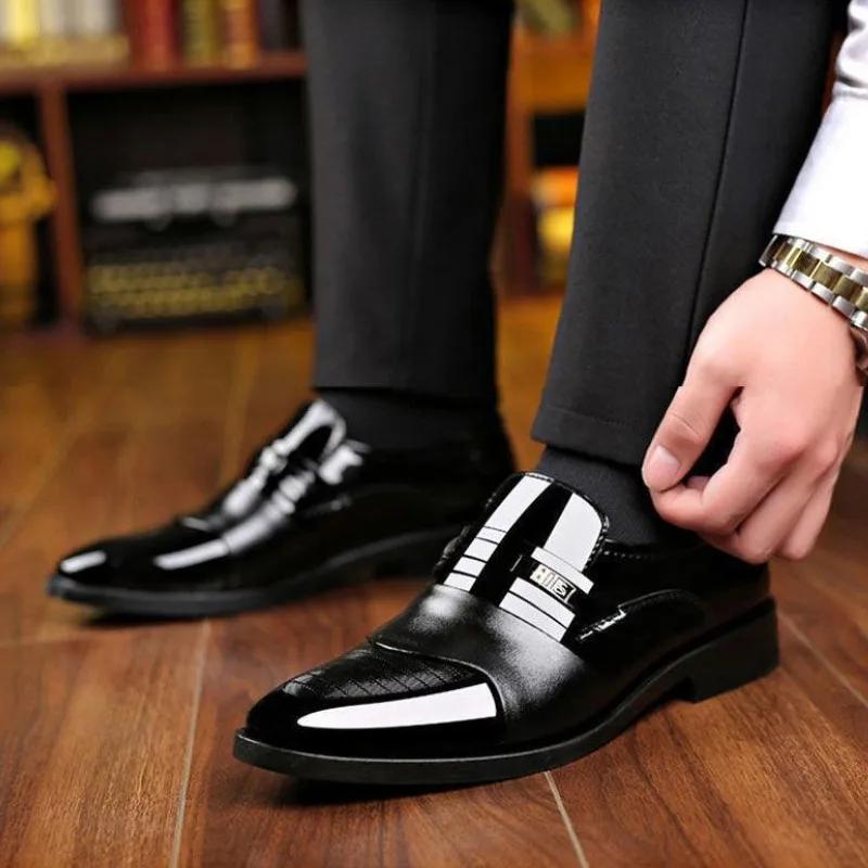 Fashion Fashionable and Versatile Men Formal Leather Shoes Business Casual Trendy Simple Slip on Lazy Casual Leather Shoes Large Size 46