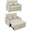 Convertible 2 Seater Sofa 3 In 1 Chenille Sofa Bed 125 Cm With Adjustable Backrest Wide Seat 2 Pillows Cream