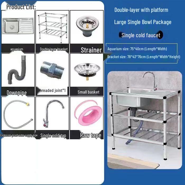 Stainless Steel Single Bowl Kitchen Sink with Floor Stand