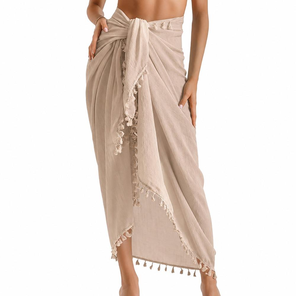 Solid Color Bikini Cover Up Sheer Design Sarong Beach Towel  for Women Seaside Holiday