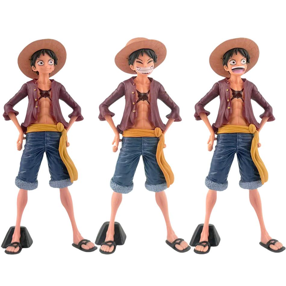 One Piece Anime Figure Confident Smiley Luffy Three Form Face Changing Doll Action Figurine Model Toys Kits PVC Model Dolls