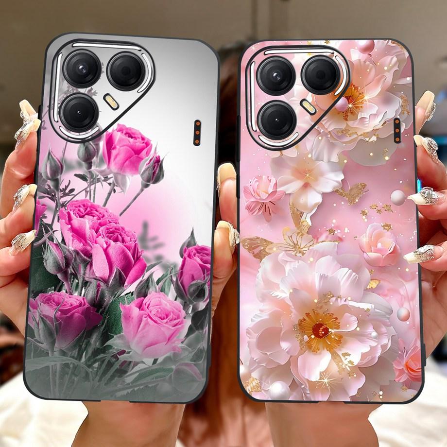 Black Silicone Cover For Tecno Pova 7 4G 5G / Pova 7 Pro Pova7 Ultra Neo Funda Cat Flower Dragon Design Bumper Soft Capa