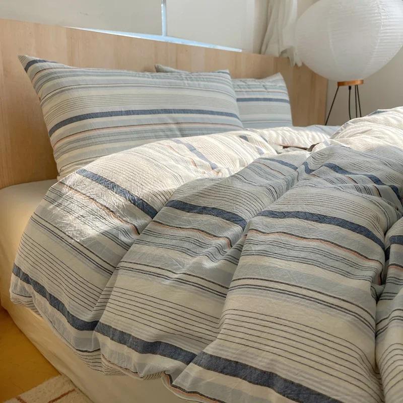 Nordic Sling Cotton Pink Stripes Duvet Cover 150x200 Size Girl's Room Housse Skin Friendly Breathable Comforter Sets