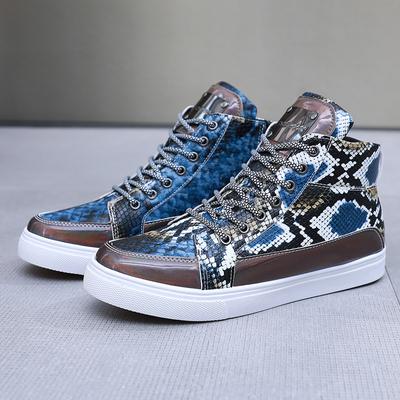 Luxuriöse helle High-Top-Sneaker Herrenmode Casual Leder Blau Designer Schuhe Herren Street Glänzend Original Herren Skateboard Schuhe