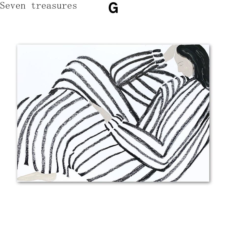 Minimalist Style Abstract Line Curve Think Girl Wall Art Print Canvas, Nordic Poster, Picture for Living Room Decor