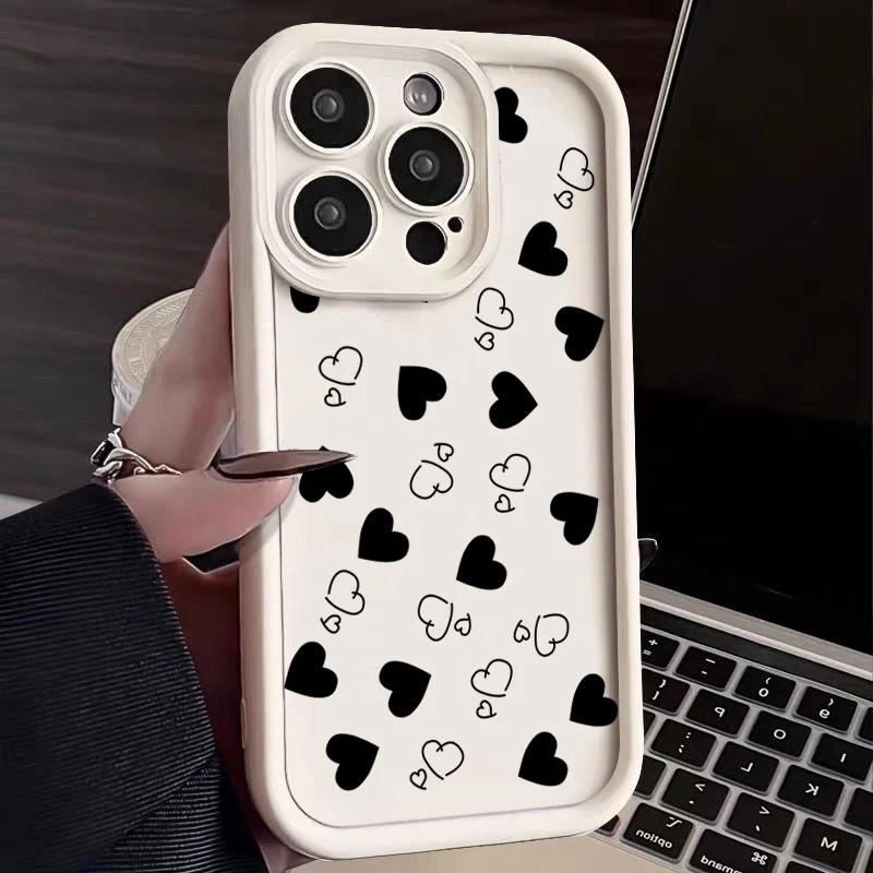 Phone Case For iPhone 16 15 13 14 Pro Max 15 11 12 14 Pro 7 8 Plus XR X XS Max SE Love Heart Print Matte Soft Shockproof Cover
