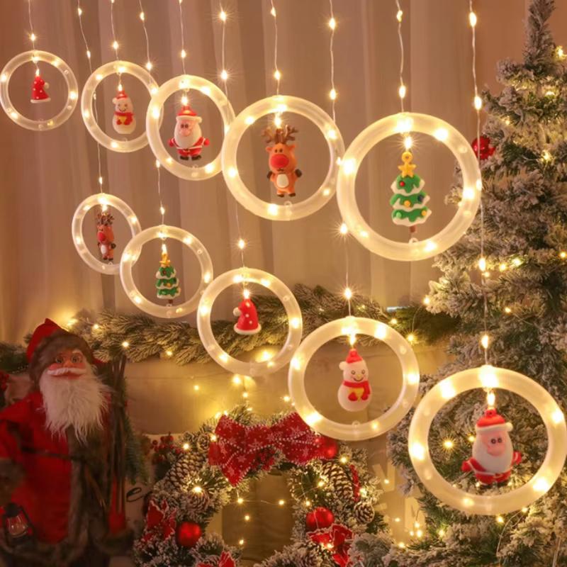 USB Elk Snowman Curtain String Lights Christmas Fairy Garland LED Lights for New Year Wedding Party Home Bedroom Decoration