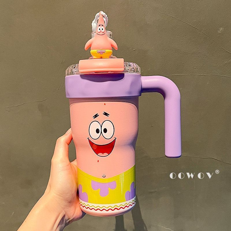 Cartoon Sponge Bob Insulated Tumbler Large Capacity Cute Ice Cup Student Portable Straw Mug Birthday Gift cartoon color box