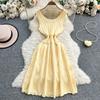 French pure desire U-neck sleeveless knitted dress women's summer new design sense niche waist thin medium and long dress