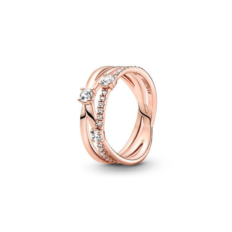 Pandora Rose Gold Shining Three Ring Zirconia Ring Women rings 189400C01 56