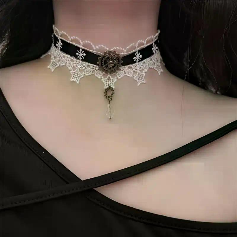 Gothic Punk Steampunk Halskette Weihnachten Schleife Spitze Choker Kragen Halskette