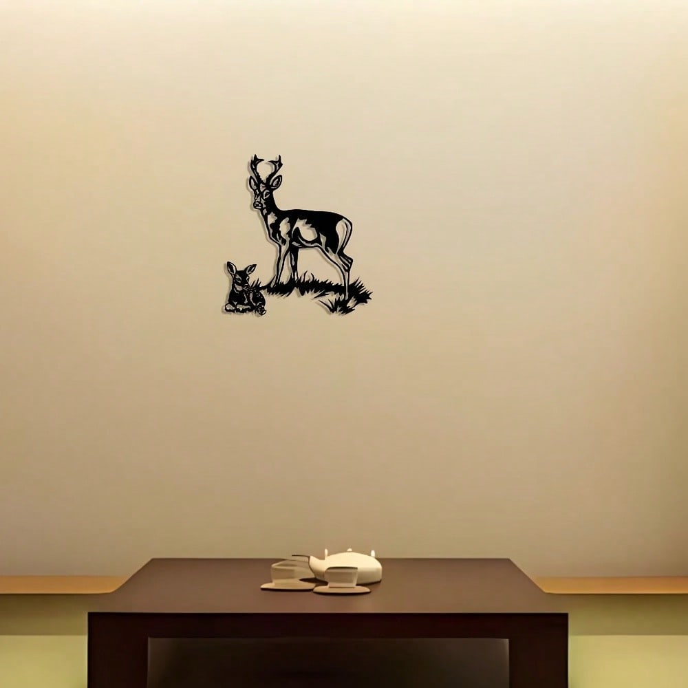 Elegant Minimalist Iron Deer & Fawn Wall Art, Abstract Nature Decor for Home Office Patio, Gift