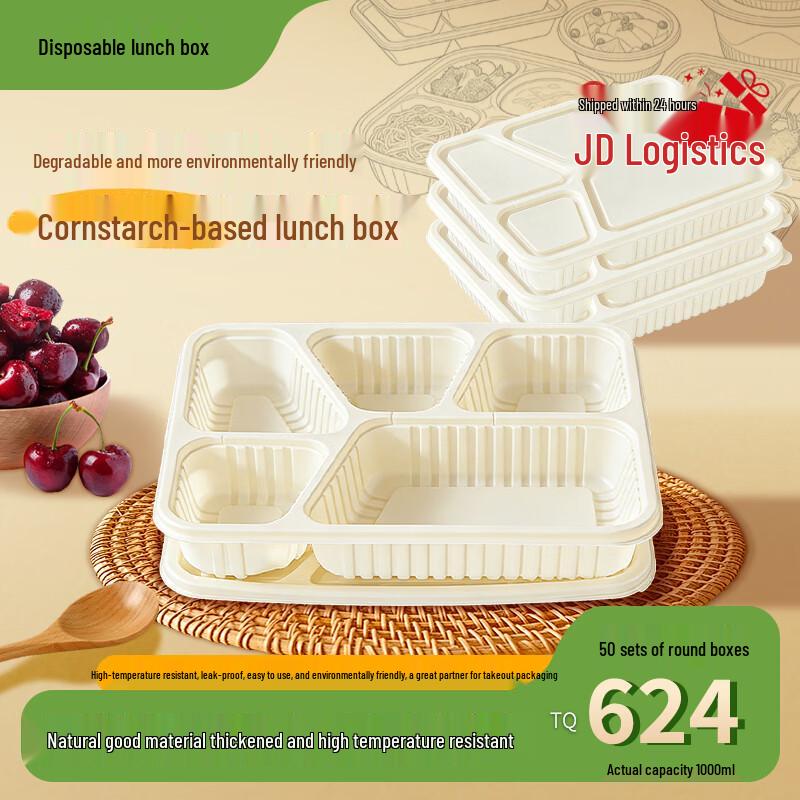 Biodegradable 5-Compartment Disposable Meal Boxes