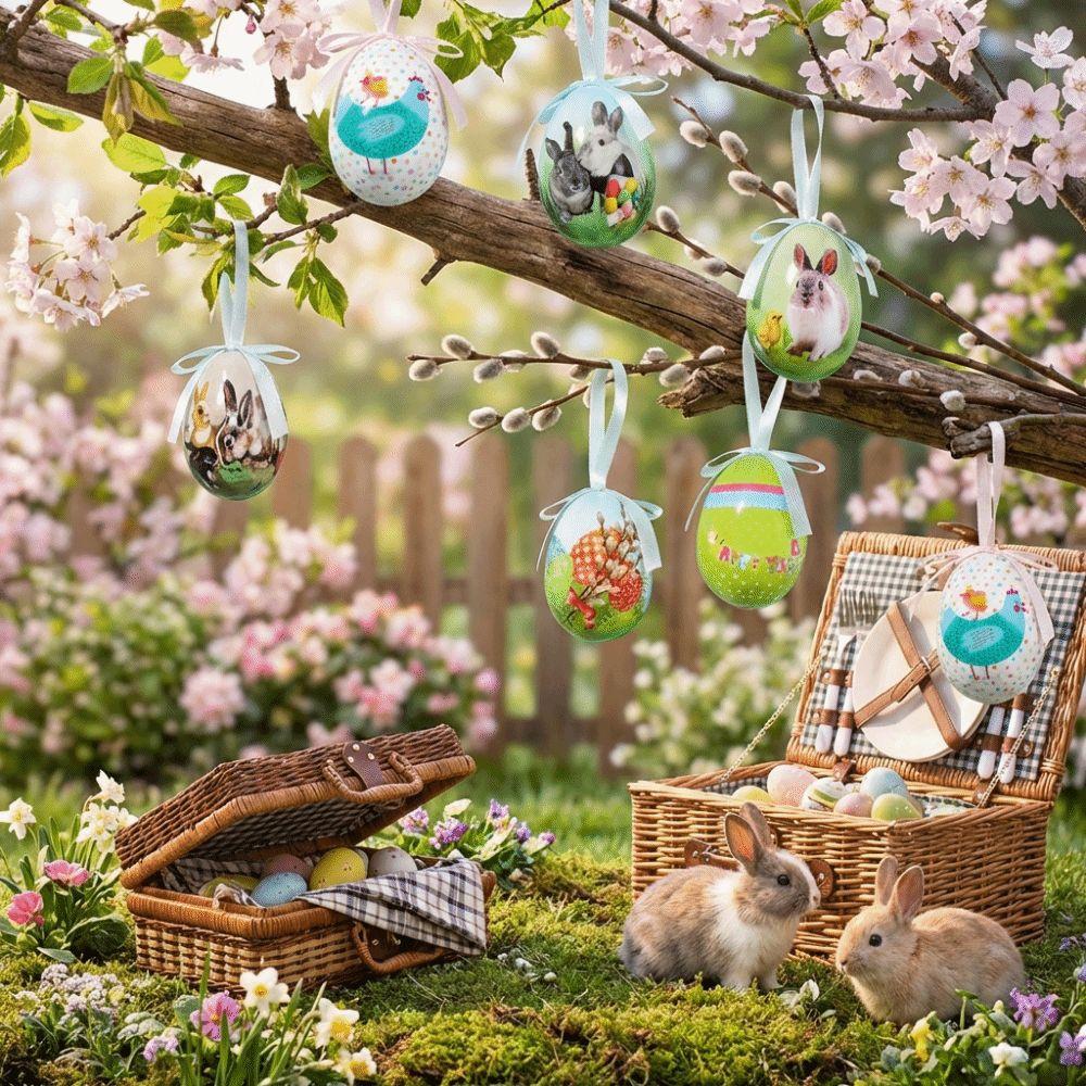 Painted Easter Eggs Pendant DIY Craft Hanging Easter Egg Party Favor Easter Egg Props  Spring Decor