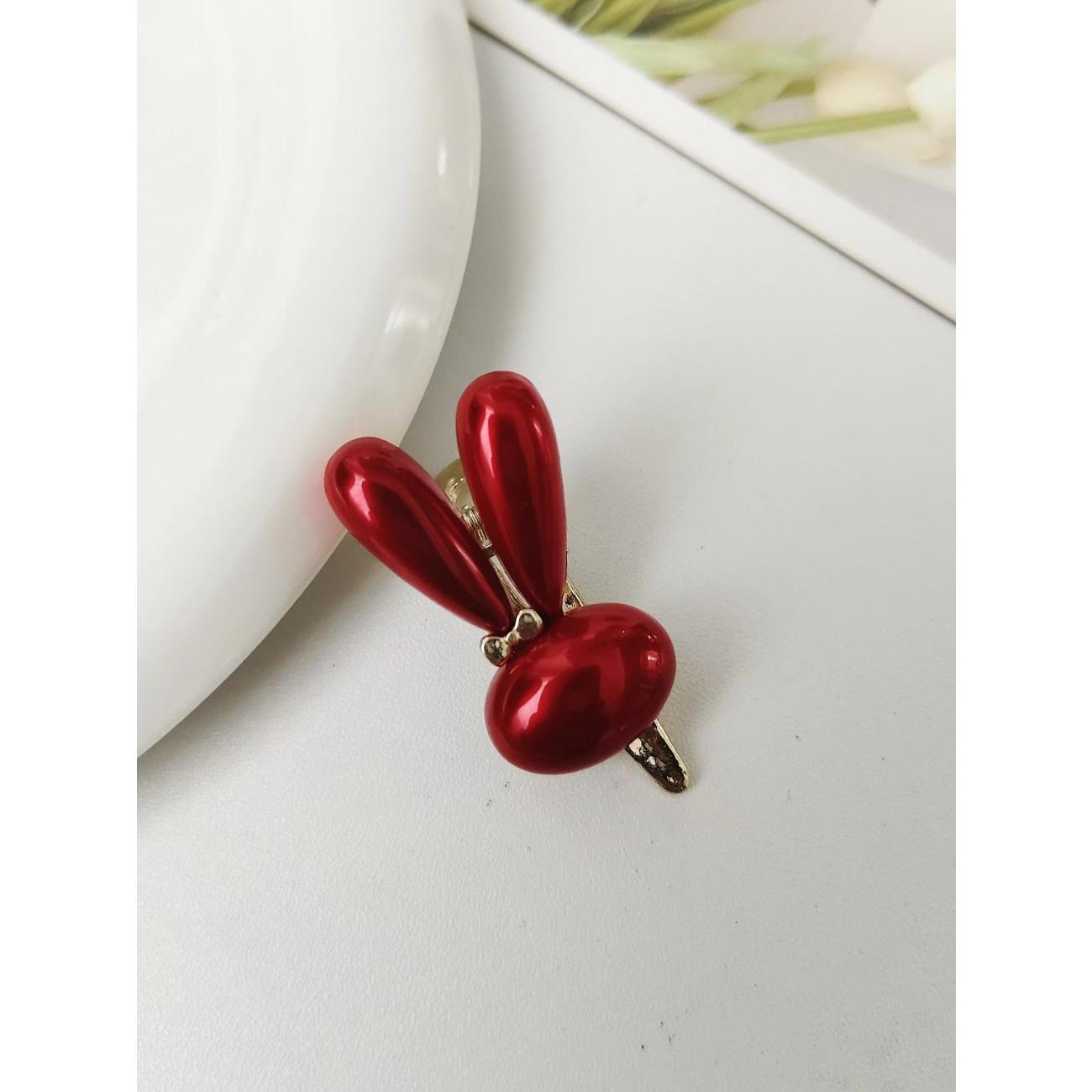 

1Pcs Female Sweet Little Bow Red Bunny Hair Clip Suitable For Daily Side Clip Use