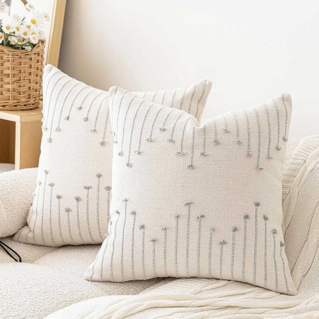 Throw Pillow Covers 18x18 Neutral Decorative Textured Cushion Case Farmhouse Pillowcase Modern Square Pillow Covers for Sofa